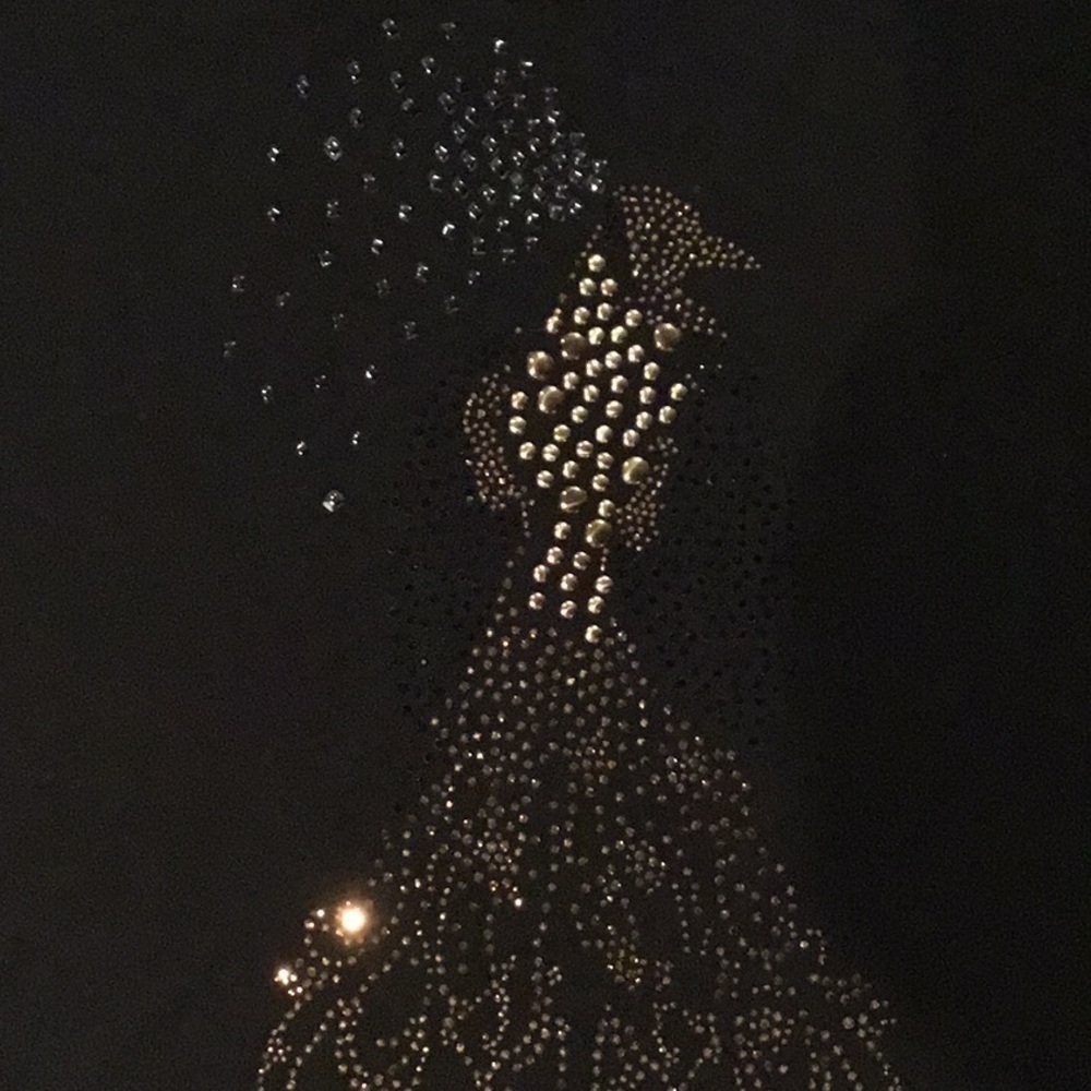 OLSEN Europe Black Crystal Peacock Embellished Blouse Sheer Sleeve M - Picture 6 of 16
